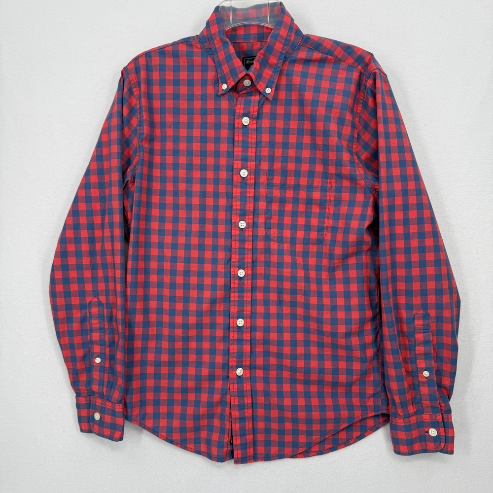 Abercrombie & Fitch Button Down Shirt Mens Small Red Blue Gingham Plaid Stretch